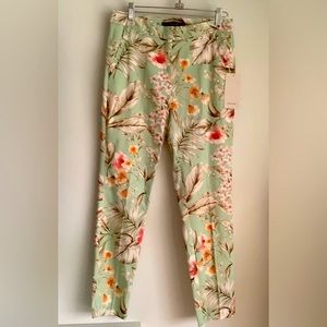 Zara Basic Floral Print Green Cotton Ankle